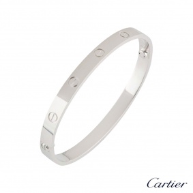 Cartier White Gold Plain Love Bracelet Size 19 B6035419